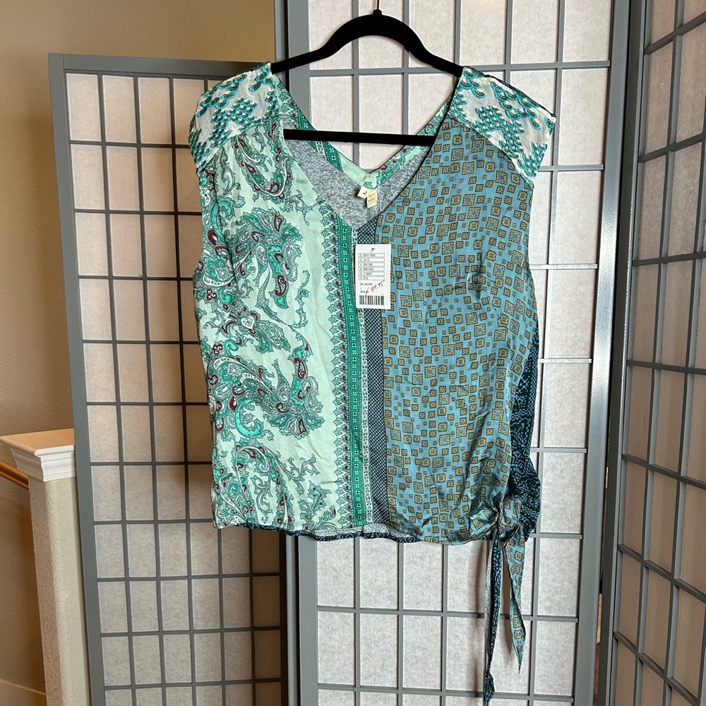 NWT Anthropologie Tiny Green Patterned Mixed Media Top